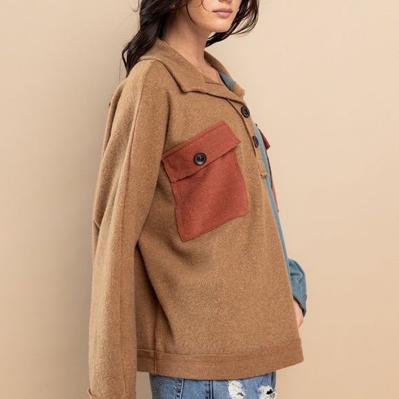 33 Color Block Stretch Spread Collar Neck Pullover - Picture 5 of 6